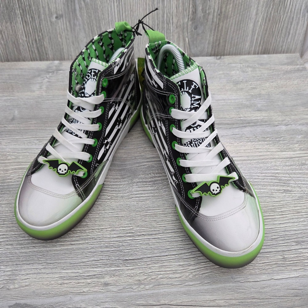 NEW Ground Up Beetlejuice Sneakers Black White Green Sandworm High Top Women 7.5